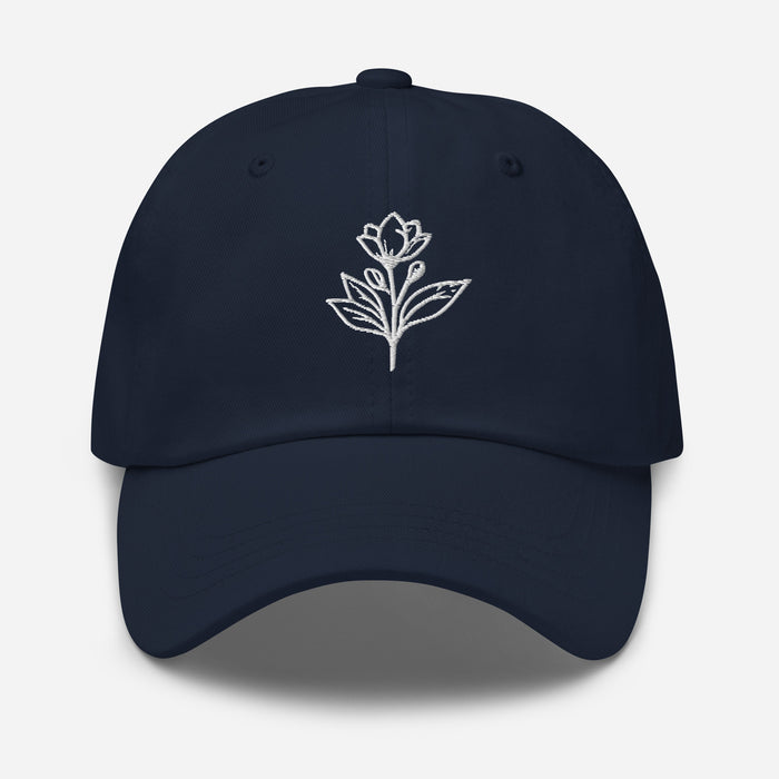 Minimalist Embroidered Floral Line Art Dad Hat Stylish and Adjustable Beautiful Simple Flower Hat