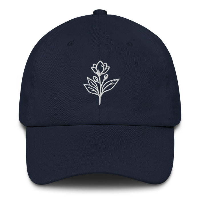 Minimalist Embroidered Floral Line Art Dad Hat Stylish and Adjustable Beautiful Simple Flower Hat