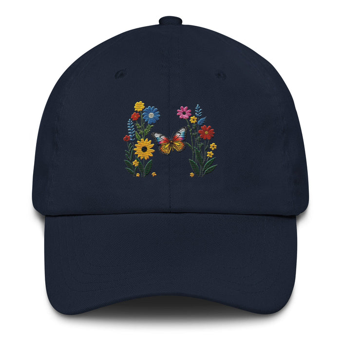 Embroidered Butterfly and Flower Dad Hat Adjustable Low Profile Design Womens Hat Mom Gift Daughter Gift