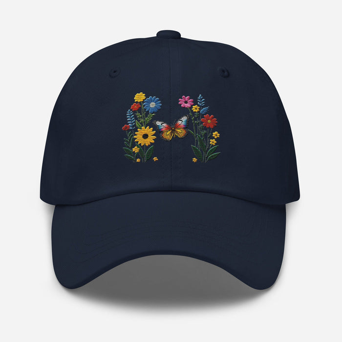 Embroidered Butterfly and Flower Dad Hat Adjustable Low Profile Design Womens Hat Mom Gift Daughter Gift