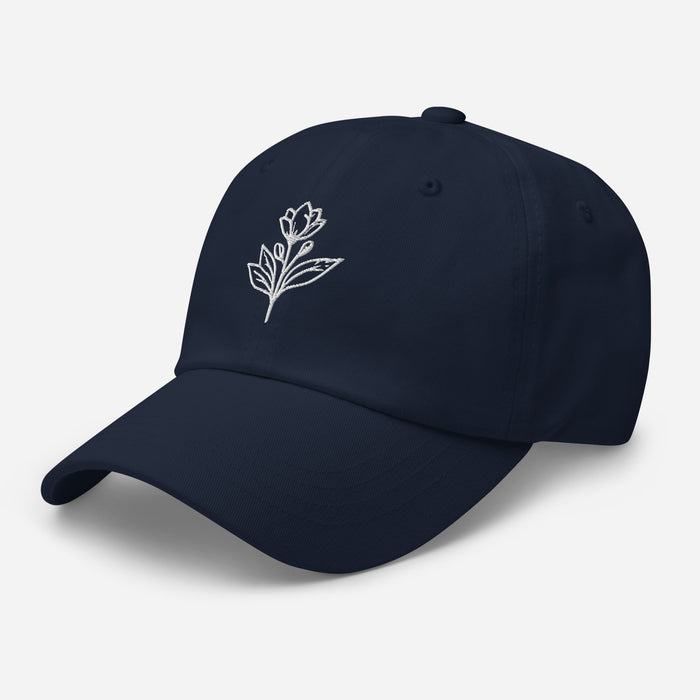 Minimalist Embroidered Floral Line Art Dad Hat Stylish and Adjustable Beautiful Simple Flower Hat