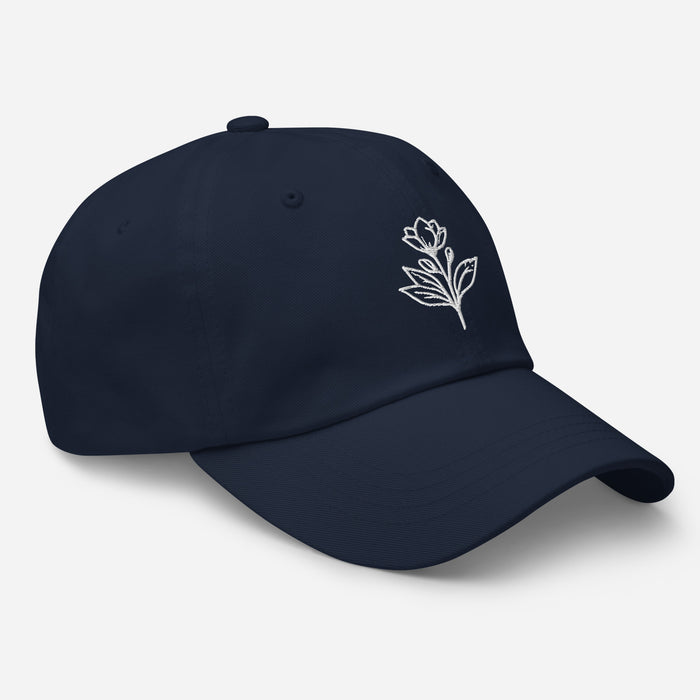 Minimalist Embroidered Floral Line Art Dad Hat Stylish and Adjustable Beautiful Simple Flower Hat