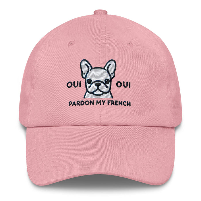 Embroidered "Yes Yes Pardon My French" French Bulldog Dad Hat, Low Profile Adjustable Cap