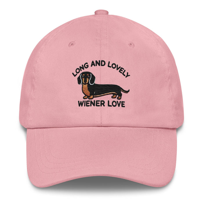 Embroidered "Dachshund Long and Lovely Weiner Love" Dad Hat, Low Profile Adjustable Cap Dog Hat