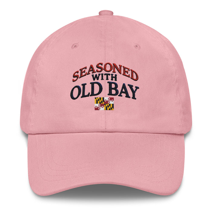 Seasoned With Old Bay Embroidered Dad Hat - Adjustable Strap, Low Profile Style Great Gift Idea Maryland Chesapeake