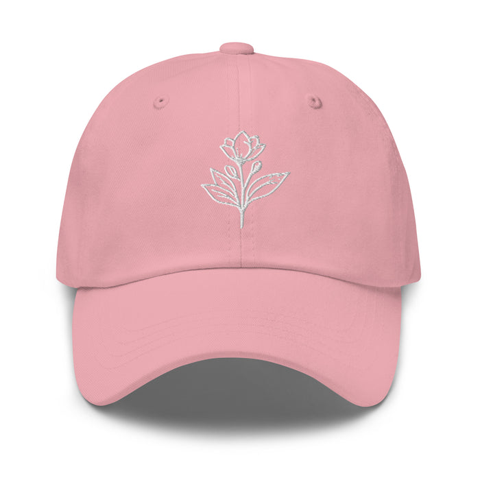 Minimalist Embroidered Floral Line Art Dad Hat Stylish and Adjustable Beautiful Simple Flower Hat