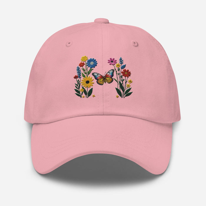 Embroidered Butterfly and Flower Dad Hat Adjustable Low Profile Design Womens Hat Mom Gift Daughter Gift