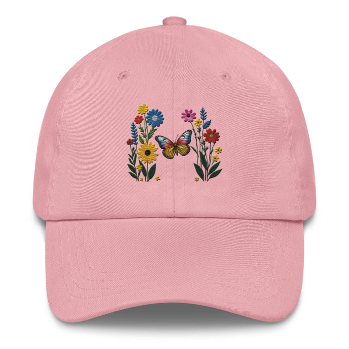 Embroidered Butterfly and Flower Dad Hat Adjustable Low Profile Design Womens Hat Mom Gift Daughter Gift