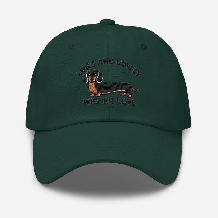 Embroidered "Dachshund Long and Lovely Weiner Love" Dad Hat, Low Profile Adjustable Cap Dog Hat