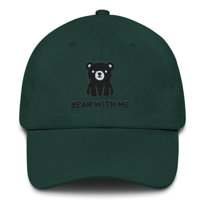 Embroidered "Black Bear - Bear with Me" Dad Hat, Low Profile Adjustable Cap Great Gift Camping Hat Hiking Hat