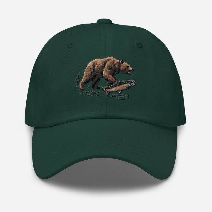 Great Outdoors Embroidered Bear and Salmon Dad hat Great Adventures Outdoor Life Camping Fishing Hat