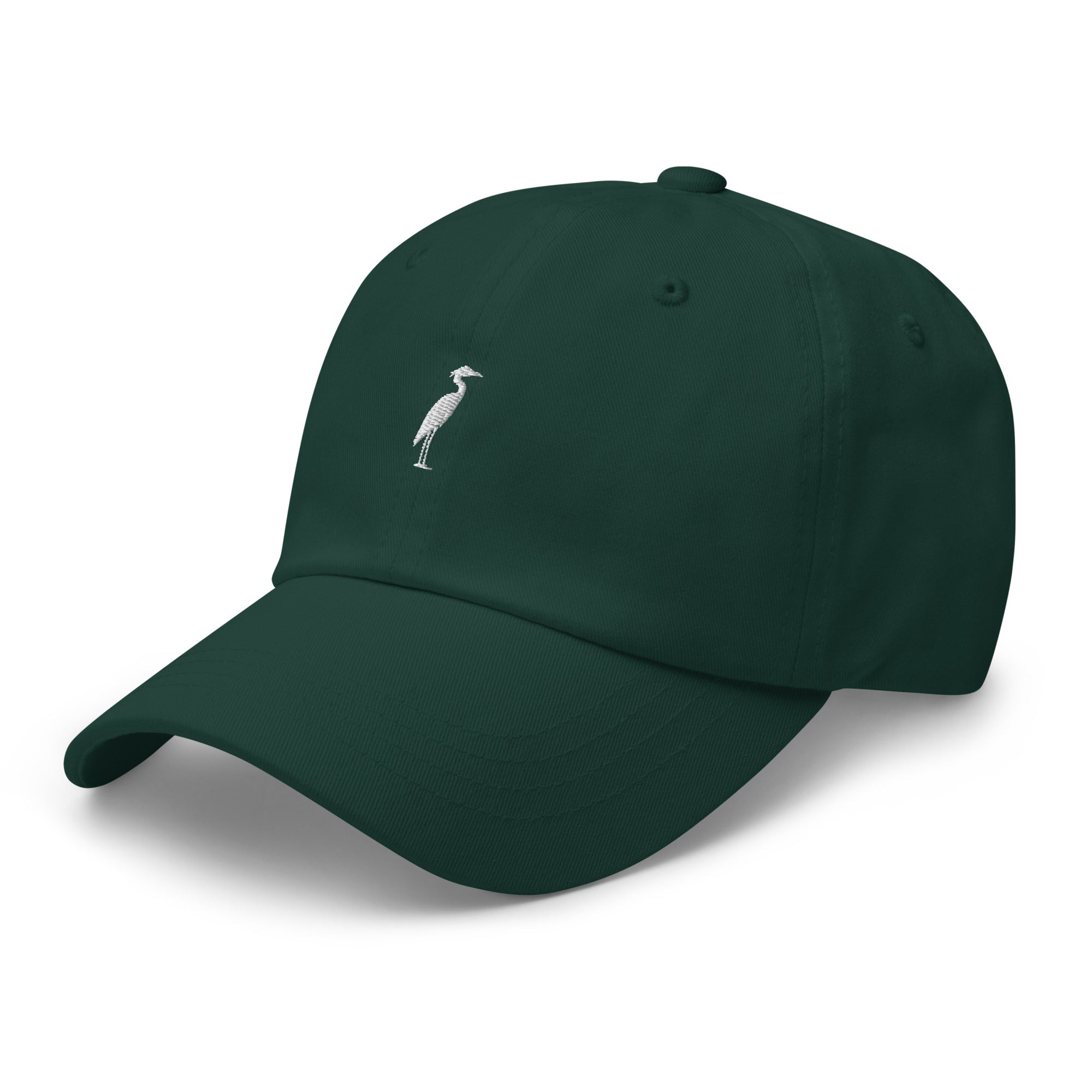 Great Blue Heron embroidered cotton twill hat in spruce green front view Trini Skies Richmond Virginia