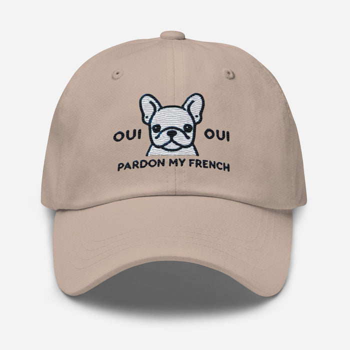 Embroidered "Yes Yes Pardon My French" French Bulldog Dad Hat, Low Profile Adjustable Cap