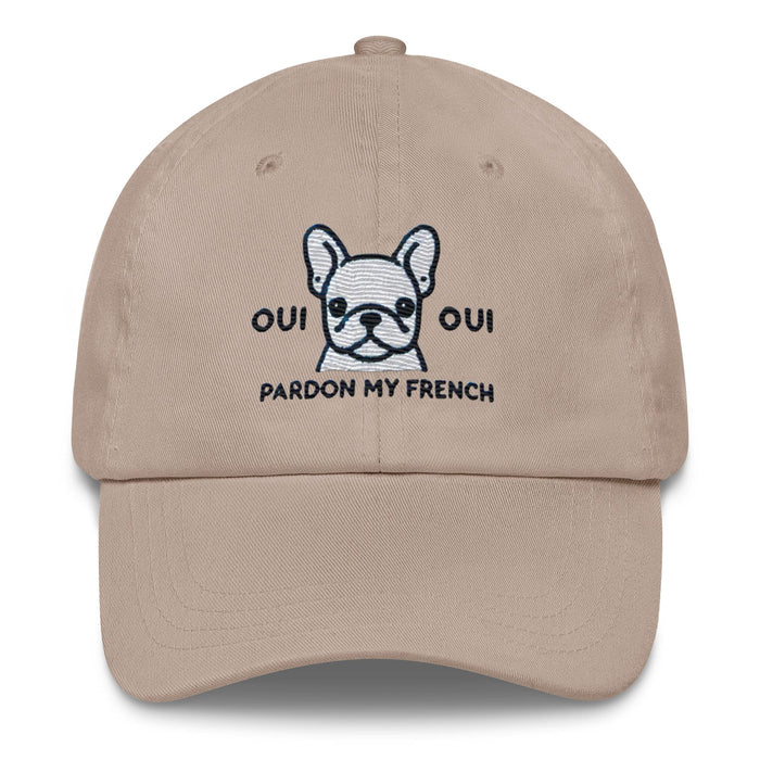 Embroidered "Yes Yes Pardon My French" French Bulldog Dad Hat, Low Profile Adjustable Cap