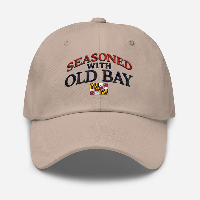 Seasoned With Old Bay Embroidered Dad Hat - Adjustable Strap, Low Profile Style Great Gift Idea Maryland Chesapeake