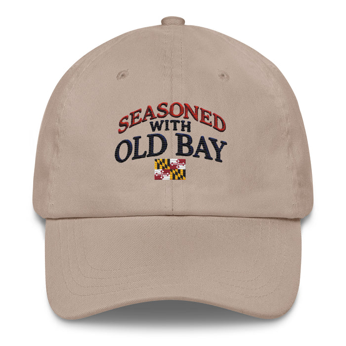 Seasoned With Old Bay Embroidered Dad Hat - Adjustable Strap, Low Profile Style Great Gift Idea Maryland Chesapeake