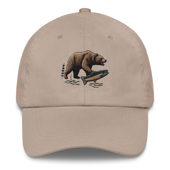 Great Outdoors Embroidered Bear and Salmon Dad hat Great Adventures Outdoor Life Camping Fishing Hat