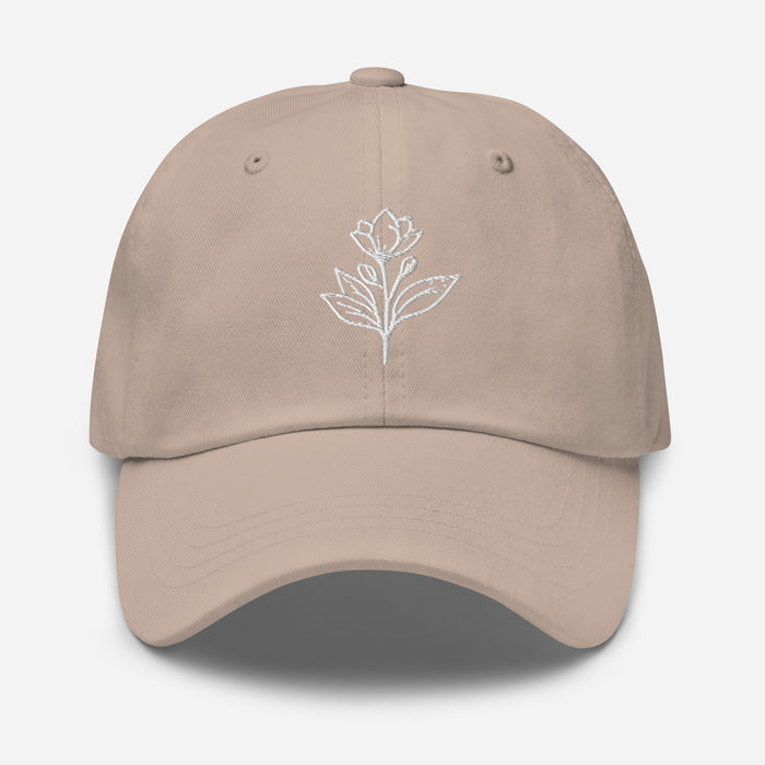 Minimalist Embroidered Floral Line Art Dad Hat Stylish and Adjustable Beautiful Simple Flower Hat