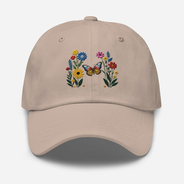 Embroidered Butterfly and Flower Dad Hat Adjustable Low Profile Design Womens Hat Mom Gift Daughter Gift