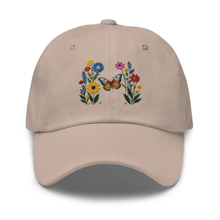 Embroidered Butterfly and Flower Dad Hat Adjustable Low Profile Design Womens Hat Mom Gift Daughter Gift