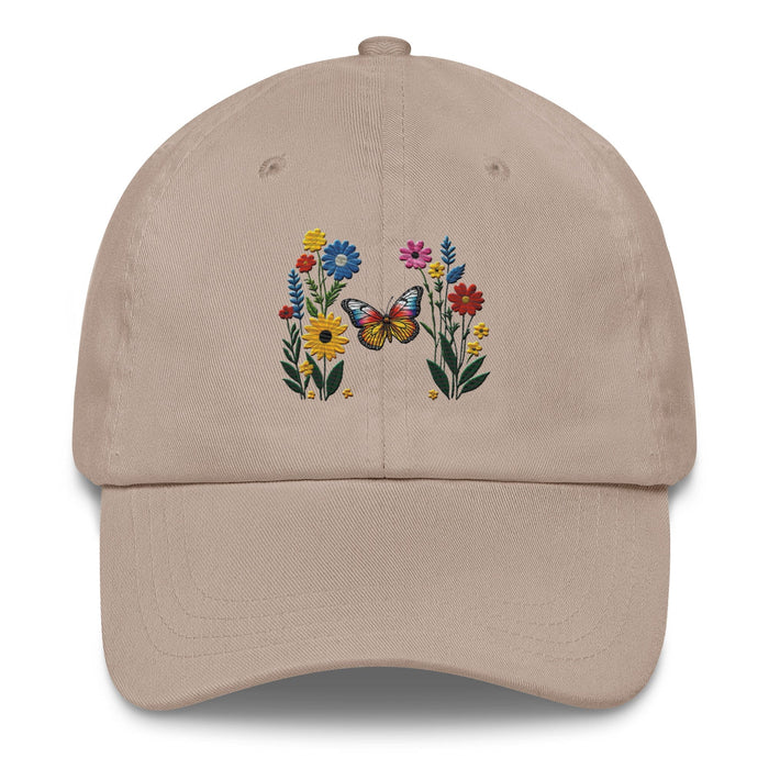 Embroidered Butterfly and Flower Dad Hat Adjustable Low Profile Design Womens Hat Mom Gift Daughter Gift