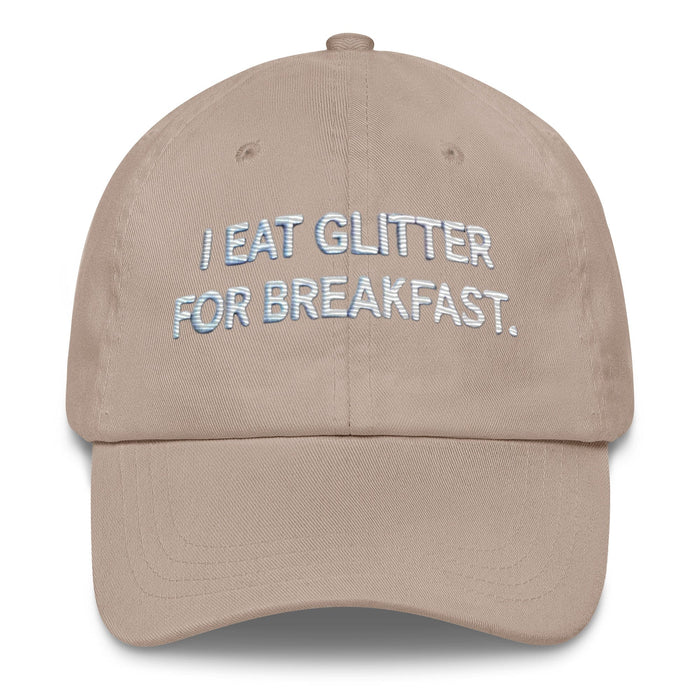 Embroidered I Eat Glitter for Breakfast Dad Hat – Fun Unisex Adjustable Cap Humor Funny Hat