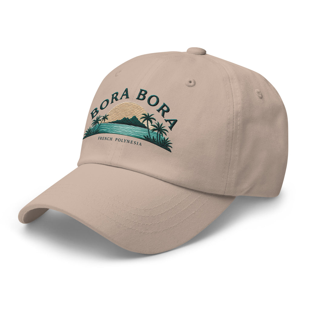 Embroidered Bora Bora French Polynesia Dad Hat – Stylish and Adjustable Vacation Destination Hat Stone Tan 