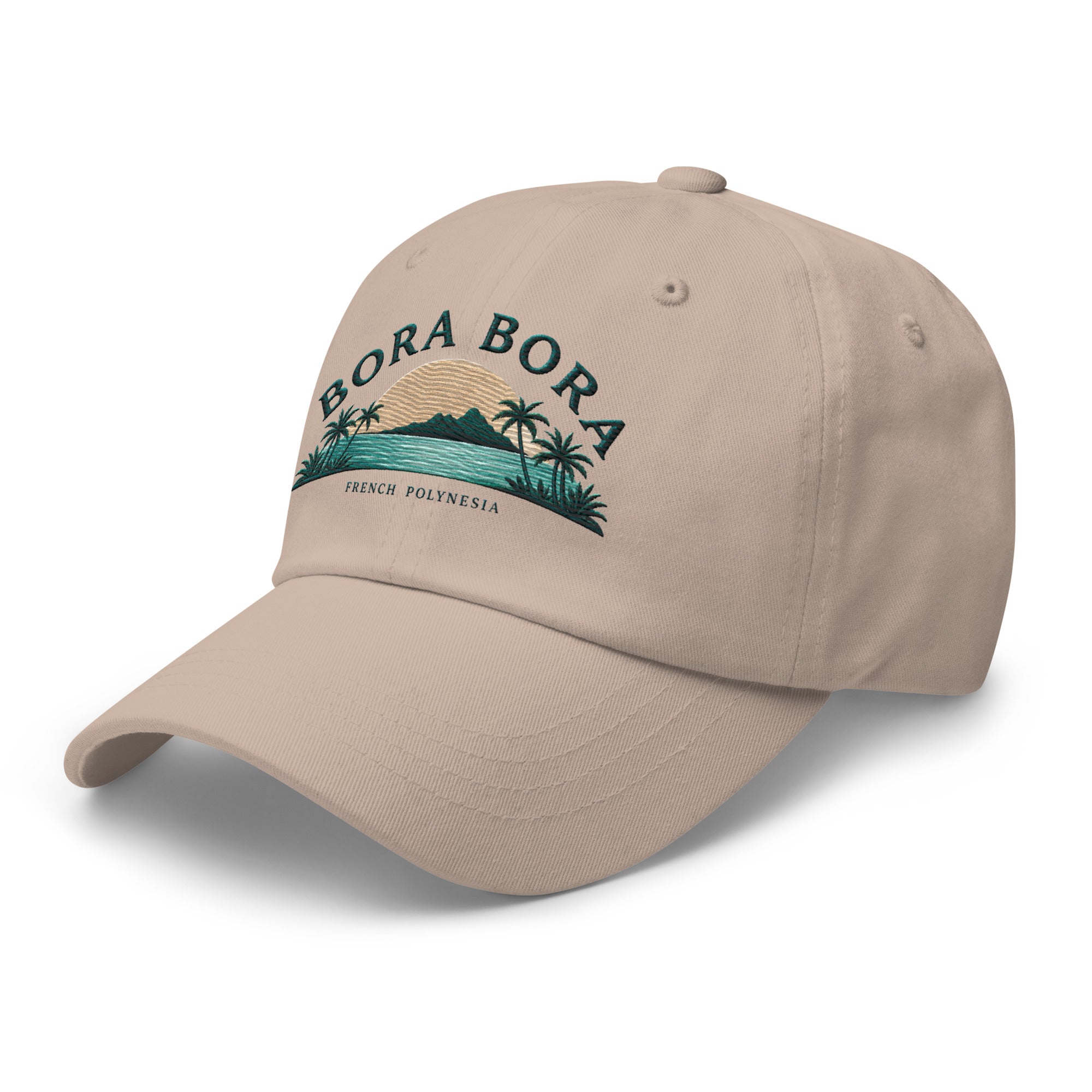 Embroidered Bora Bora French Polynesia Dad Hat – Stylish and Adjustable Vacation Destination Hat Stone Tan 