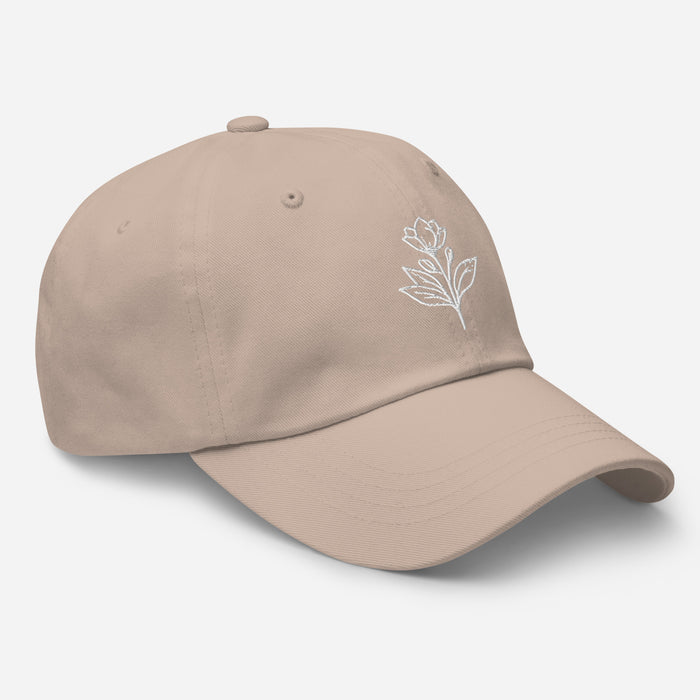 Minimalist Embroidered Floral Line Art Dad Hat Stylish and Adjustable Beautiful Simple Flower Hat