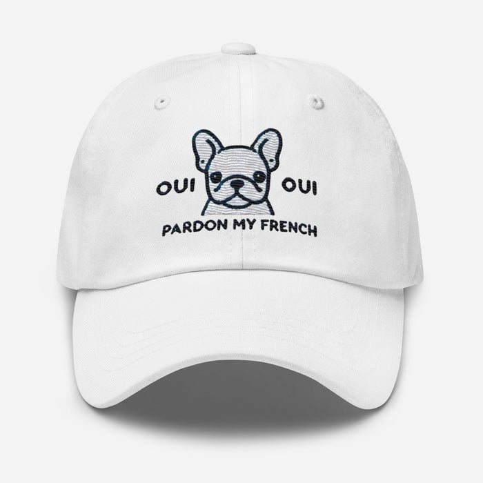 Embroidered "Yes Yes Pardon My French" French Bulldog Dad Hat, Low Profile Adjustable Cap