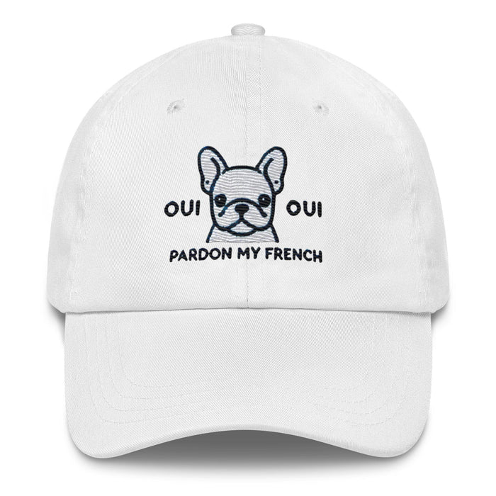 Embroidered "Yes Yes Pardon My French" French Bulldog Dad Hat, Low Profile Adjustable Cap