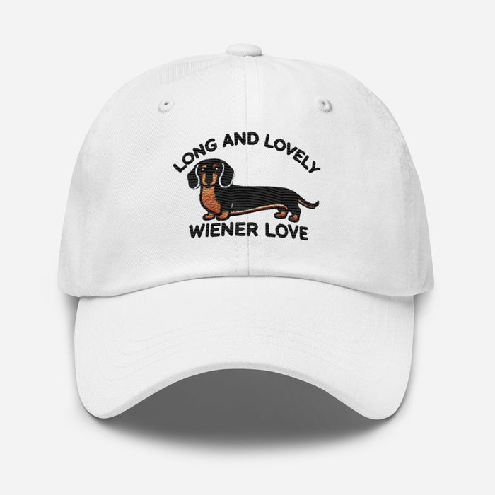 Embroidered "Dachshund Long and Lovely Weiner Love" Dad Hat, Low Profile Adjustable Cap Dog Hat