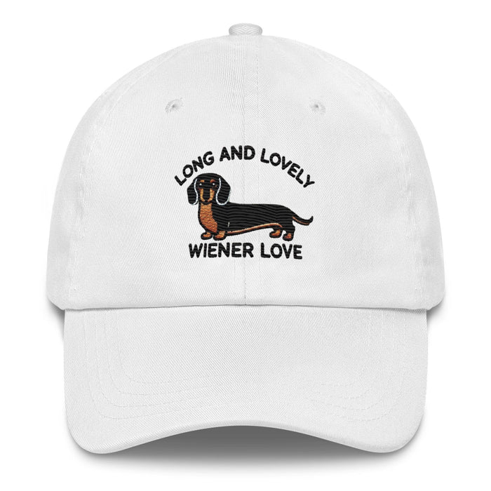 Embroidered "Dachshund Long and Lovely Weiner Love" Dad Hat, Low Profile Adjustable Cap Dog Hat