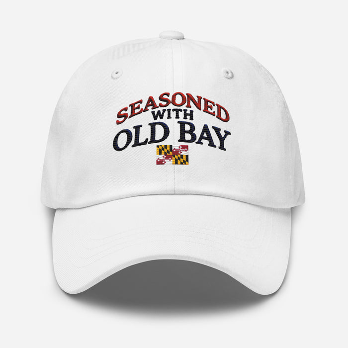 Seasoned With Old Bay Embroidered Dad Hat - Adjustable Strap, Low Profile Style Great Gift Idea Maryland Chesapeake