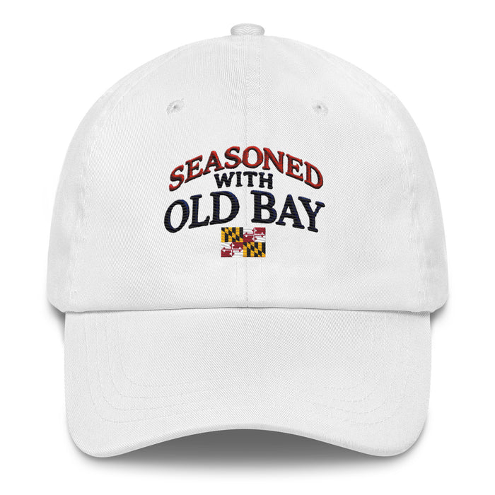 Seasoned With Old Bay Embroidered Dad Hat - Adjustable Strap, Low Profile Style Great Gift Idea Maryland Chesapeake