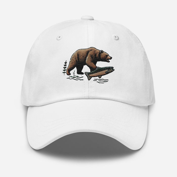 Great Outdoors Embroidered Bear and Salmon Dad hat Great Adventures Outdoor Life Camping Fishing Hat