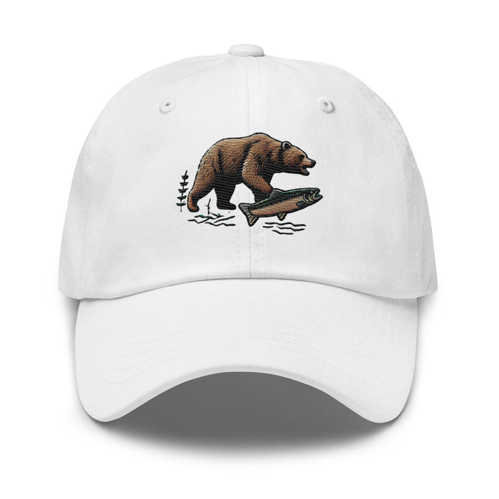 Great Outdoors Embroidered Bear and Salmon Dad hat Great Adventures Outdoor Life Camping Fishing Hat