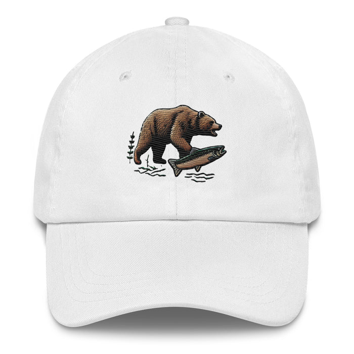 Great Outdoors Embroidered Bear and Salmon Dad hat Great Adventures Outdoor Life Camping Fishing Hat