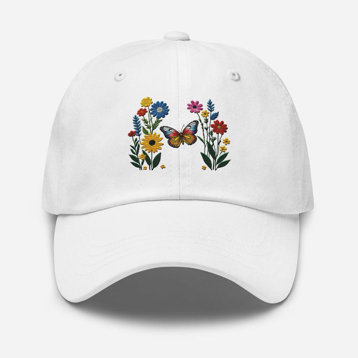 Embroidered Butterfly and Flower Dad Hat Adjustable Low Profile Design Womens Hat Mom Gift Daughter Gift