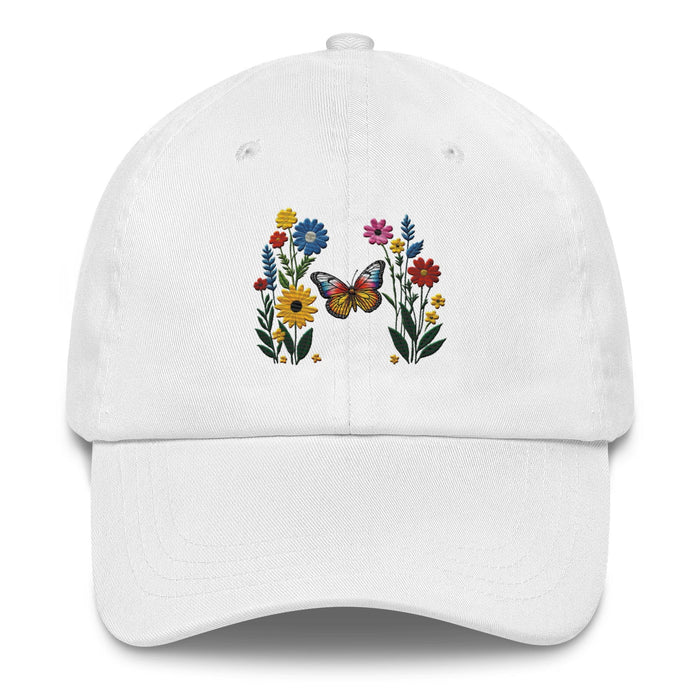 Embroidered Butterfly and Flower Dad Hat Adjustable Low Profile Design Womens Hat Mom Gift Daughter Gift