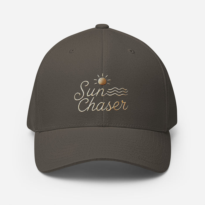 Sunchaser Embroidered Structured Twill Cap. Stretch Fit Athletic Hat