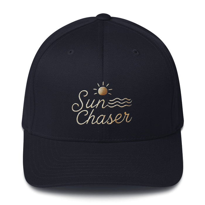 Sunchaser Embroidered Structured Twill Cap. Stretch Fit Athletic Hat