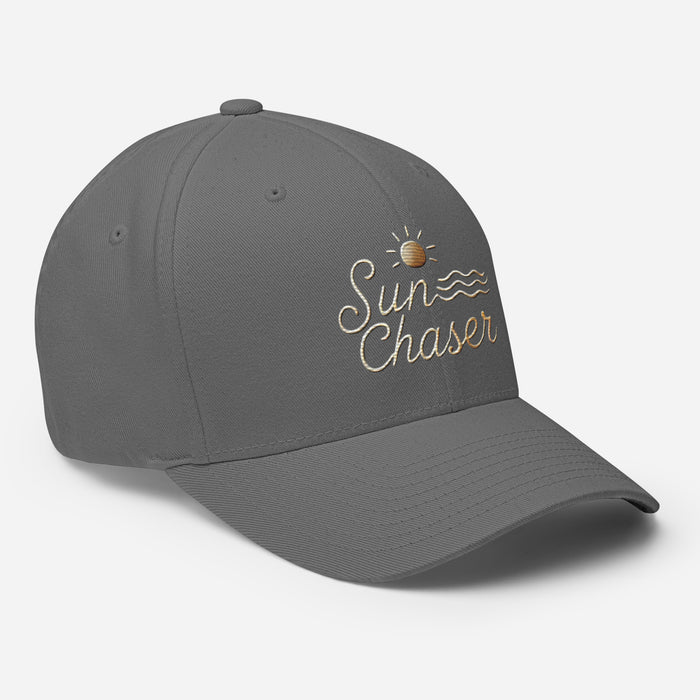 Sunchaser Embroidered Structured Twill Cap. Stretch Fit Athletic Hat