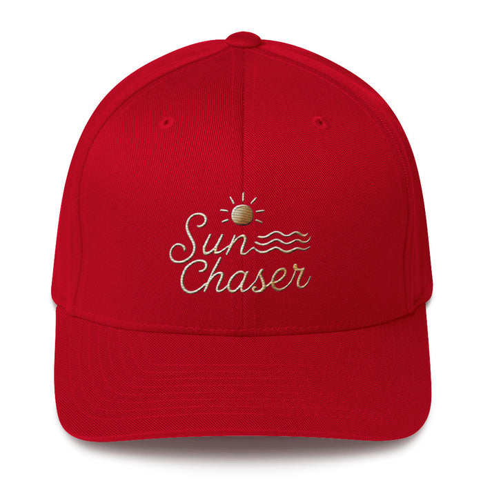 Sunchaser Embroidered Structured Twill Cap. Stretch Fit Athletic Hat