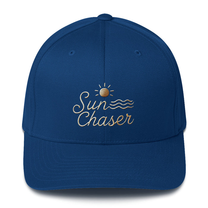 Sunchaser Embroidered Structured Twill Cap. Stretch Fit Athletic Hat