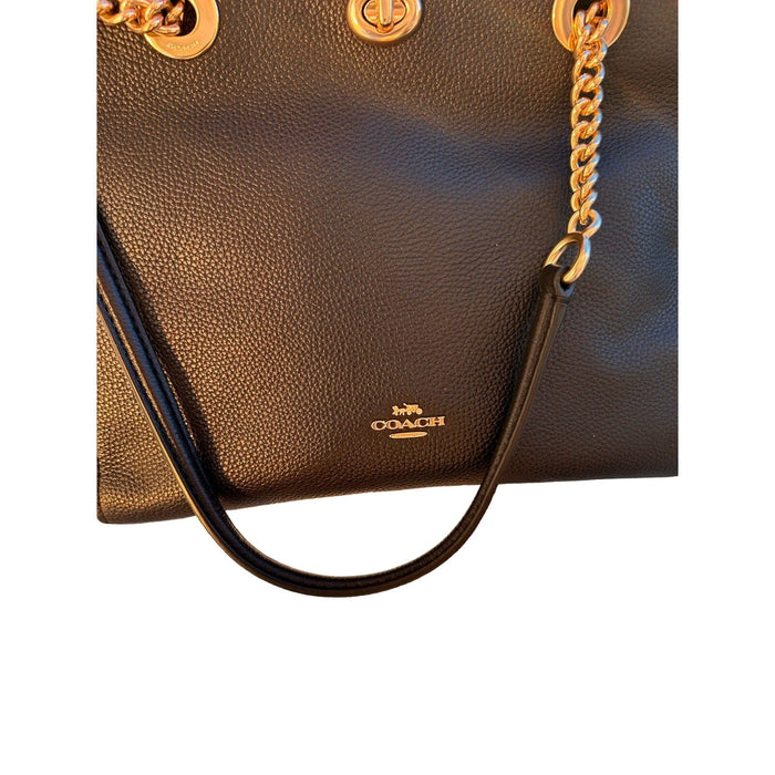 Coach Coach Turnlock Chain Tote – Chic Polished Pebble Leather Handbag