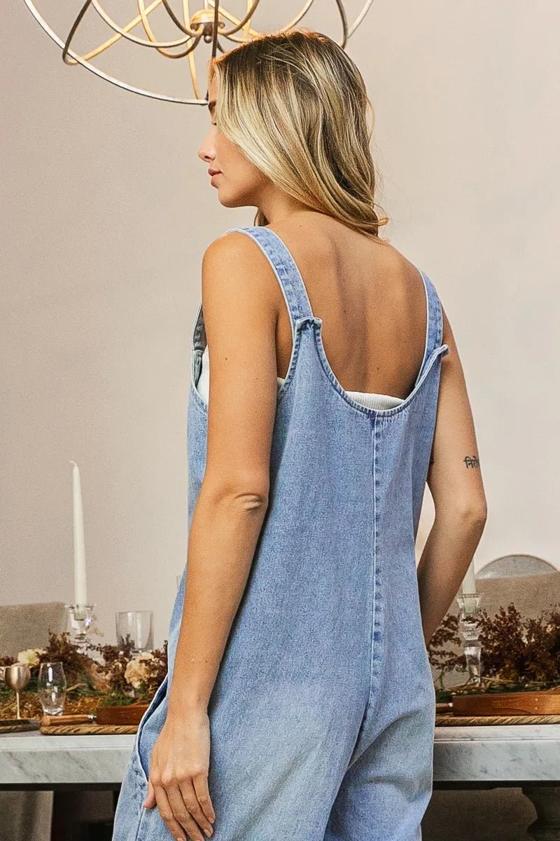 Coastal Light Wash Wide - Leg Denim Jumpsuit Bibi - Triniskies