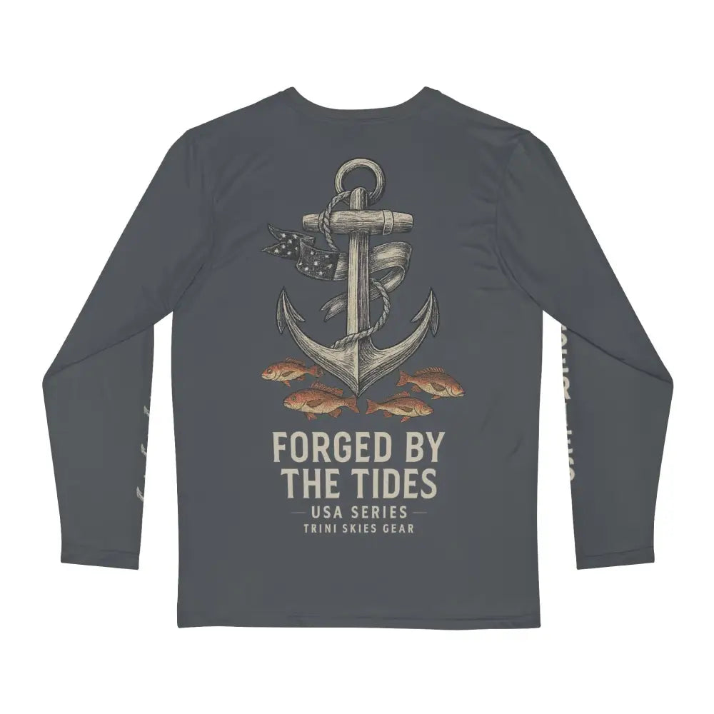 Men’s dark gray long sleeve fishing shirt with Trini Skies embroidered corduroy