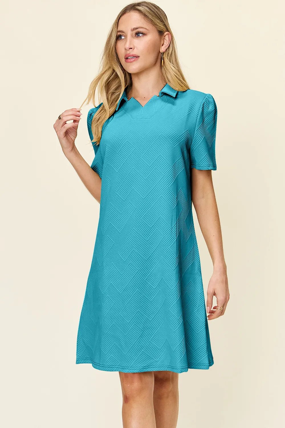 Coastal Texture Collared Mini Dress – Multiple Colors - Triniskies