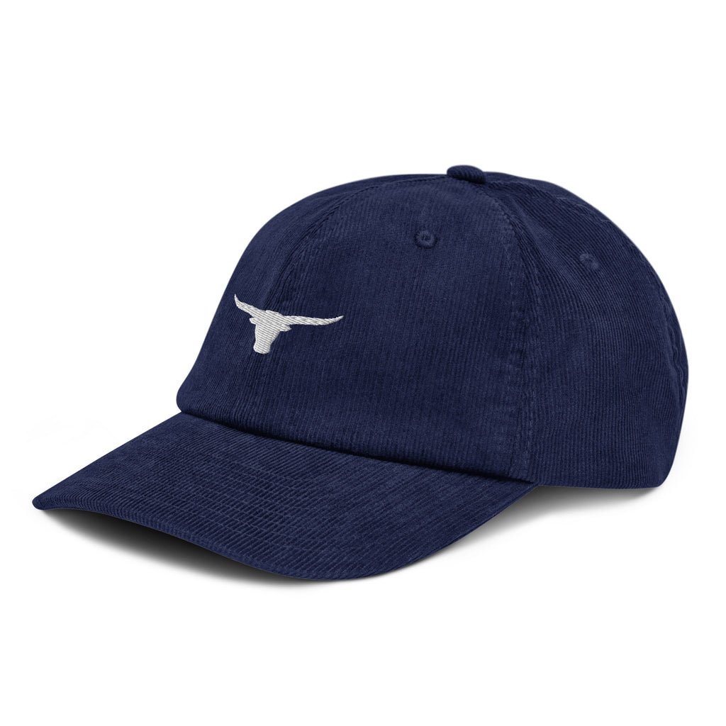 Texas Longhorn embroidered corduroy hat oxford navy front view minimalist longhorn embroidery Trini Skies